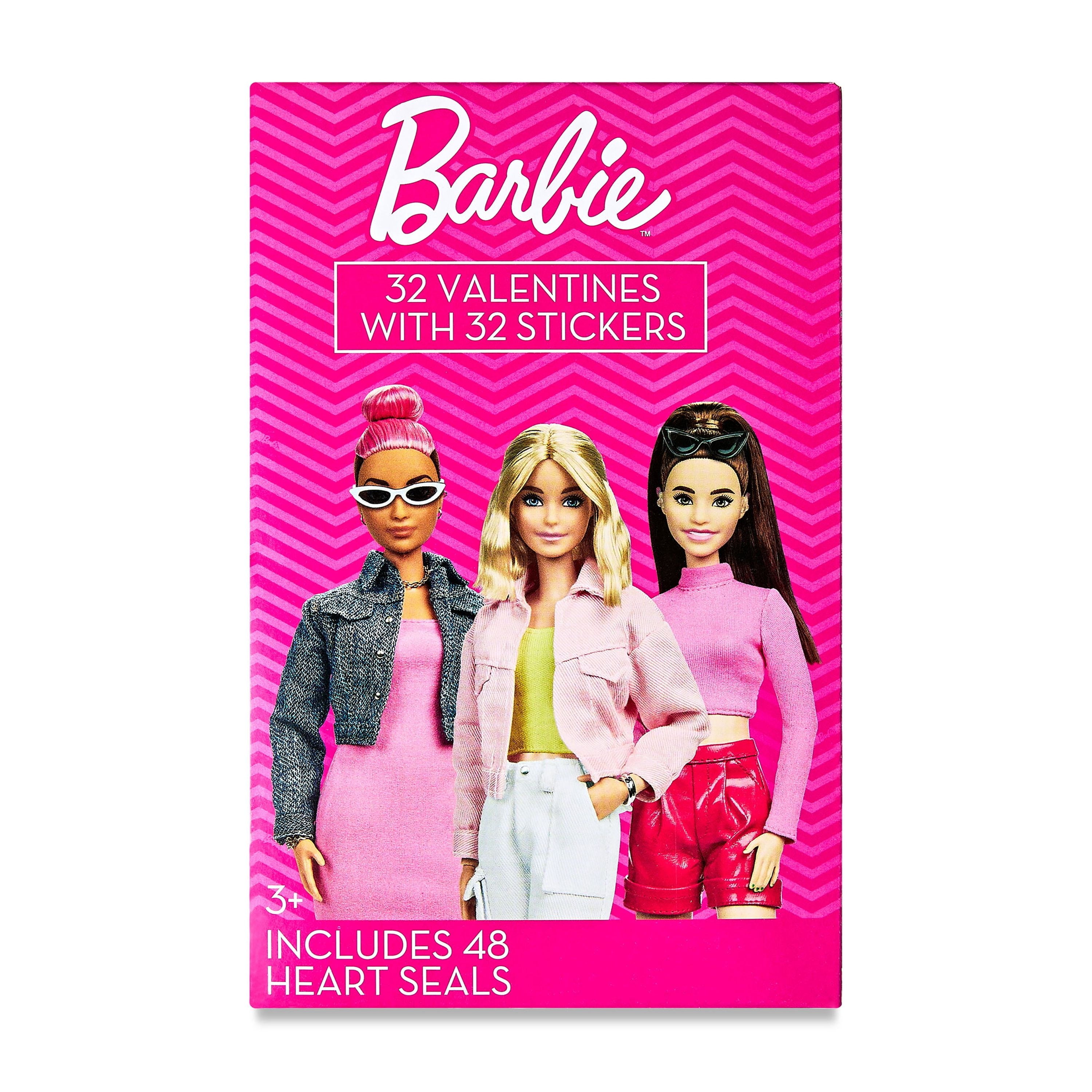 Barbie Valentine Exchange Cards with Bonus Stickers, Multi-Color, Paper, 32 Count