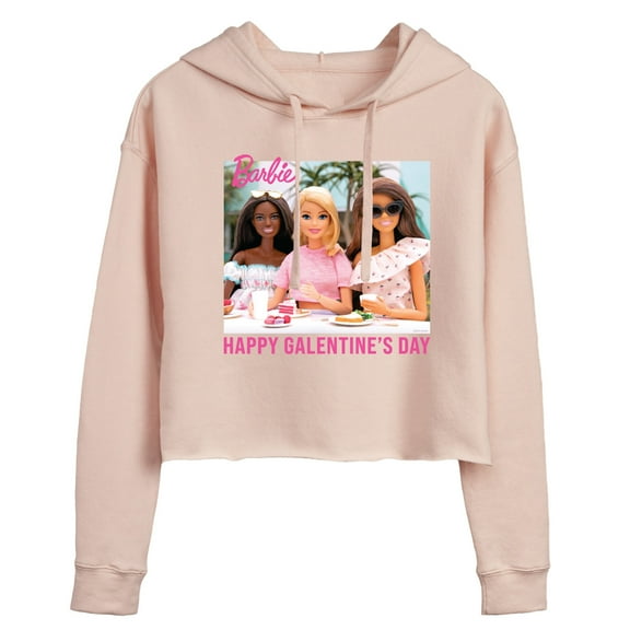 Barbie - Valentine's Day - Happy Galentine's Day Barbies - Juniors Cropped Pullover Hoodie