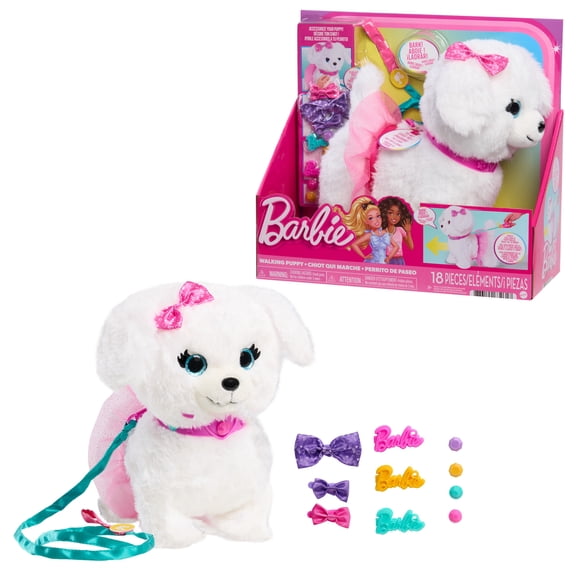 Barbie Walking Puppy, Interactive Plush Puppy with Leash, Walking Motion, Sounds, and Accessories, 9-Inch Toy, Ages 3 and up