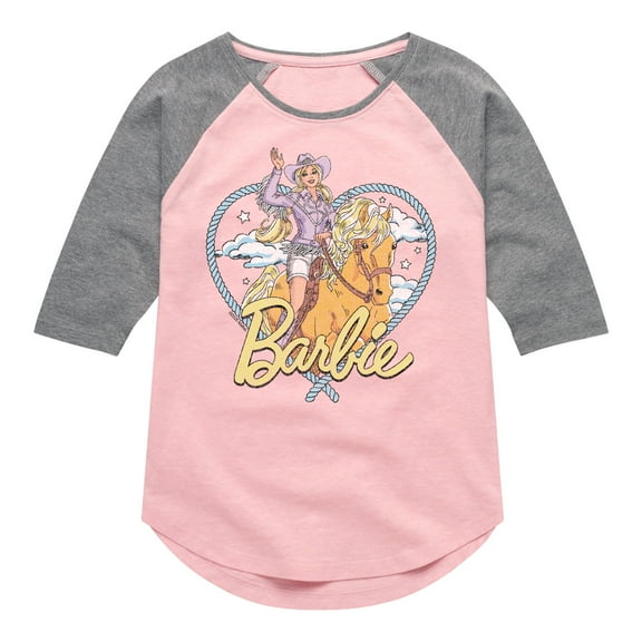 Barbie - Western Barbie Heart - Youth Girls Shirt Tail Raglan T-Shirt