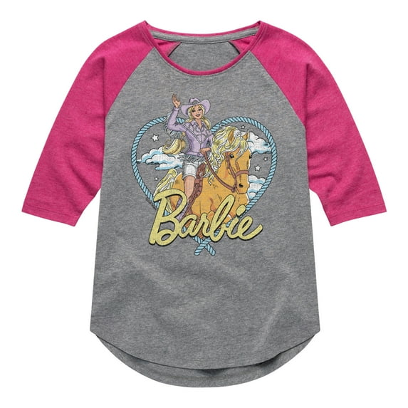Barbie - Western Barbie Heart - Youth Girls Shirt Tail Raglan T-Shirt