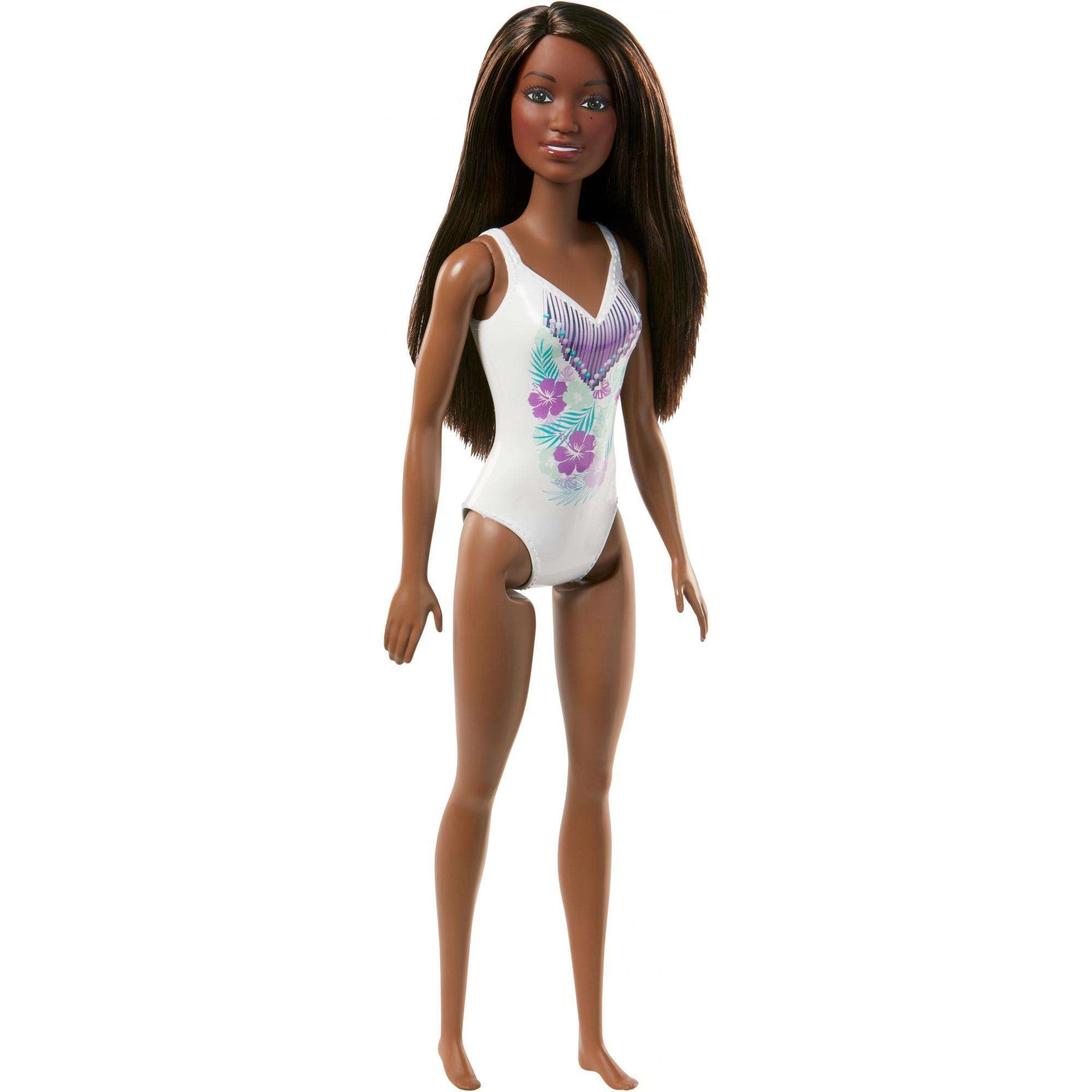 Barbie Doll Black And White Bathing Suit Brunette Barbie Doll In