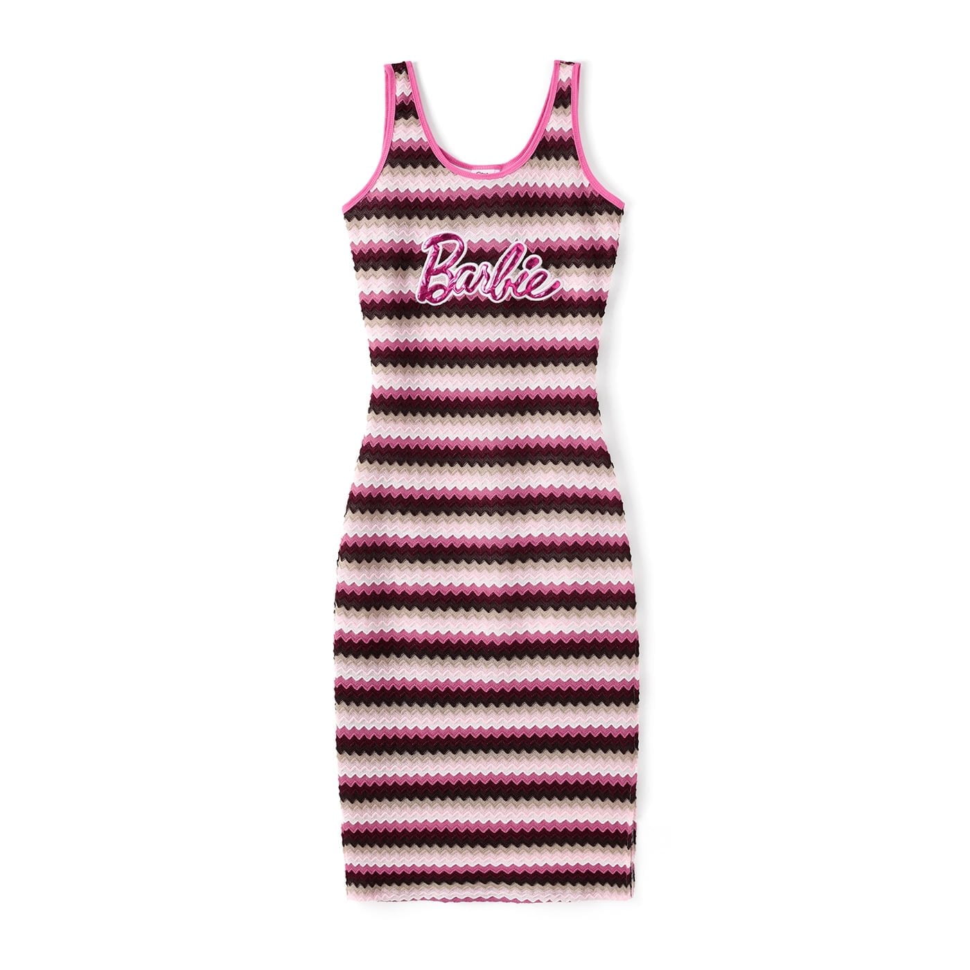 Women Dresses Pink Embroidered Striped Sleeveless Knitted Summer Midi Bodycon Dress Sizes XL