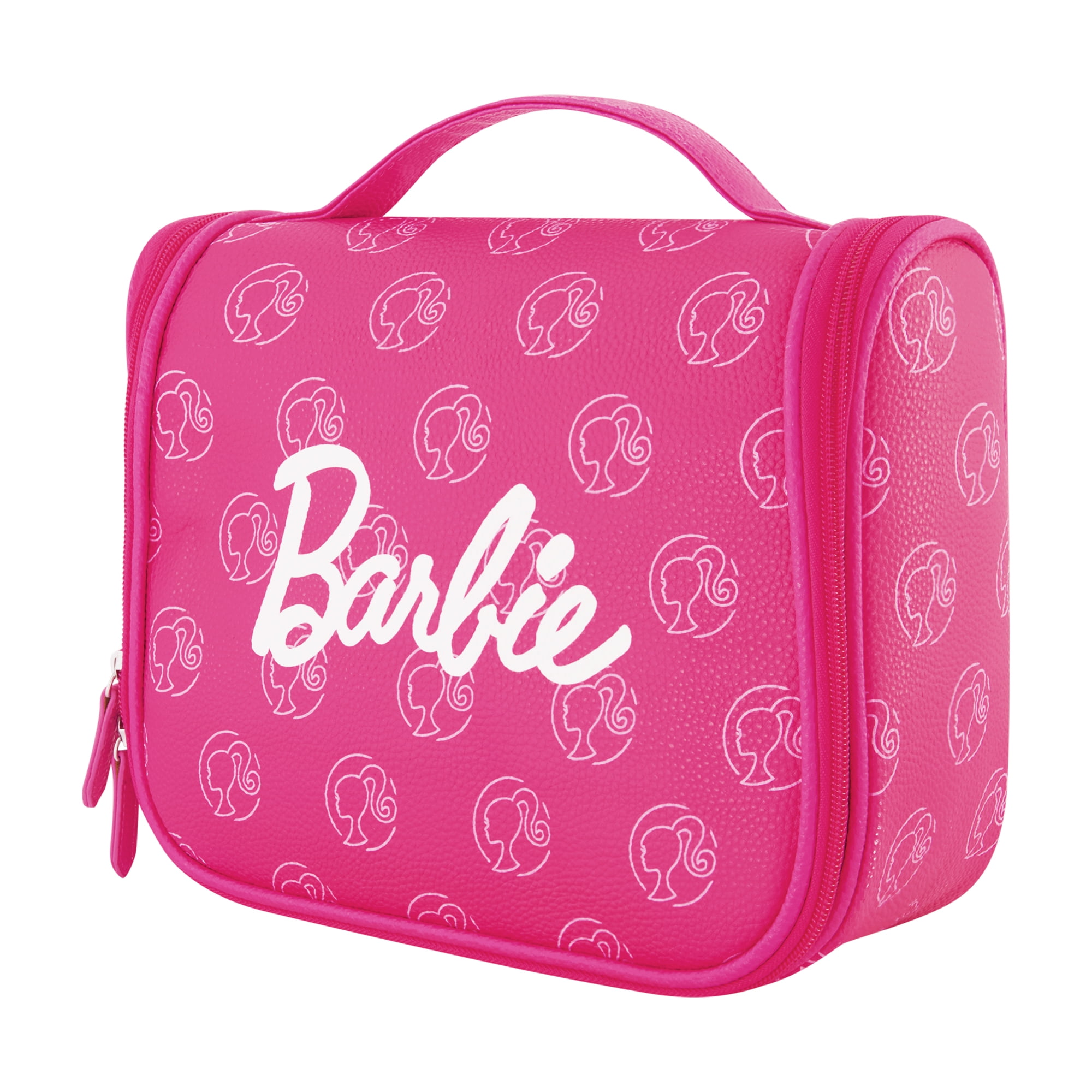 Barbie Women's Makeup Bag, Small Travel Cosmetic Zipper Pouch Organizer with Logo, Pink