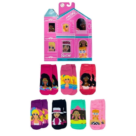 Barbie Women's No-Show Socks, 7 Days of Socks Giftable House Box, 7-Pack, Size 4-10