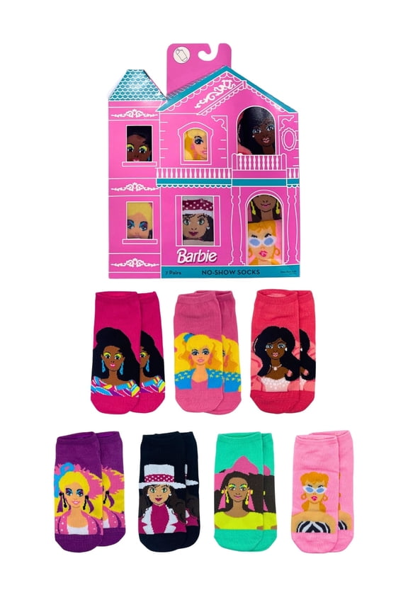 Barbie Women's No-Show Socks, 7 Days of Socks Giftable House Box, 7-Pack, Size 4-10
