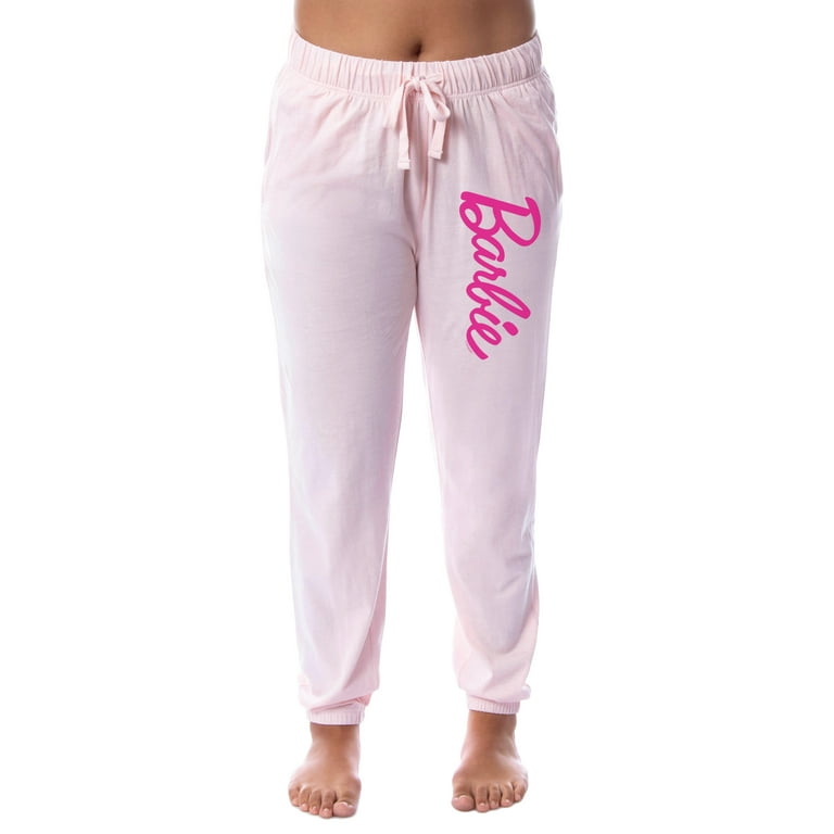 Barbie Women's Pink Title Logo Sleep Jogger Pajama Pants For Adults (Large)