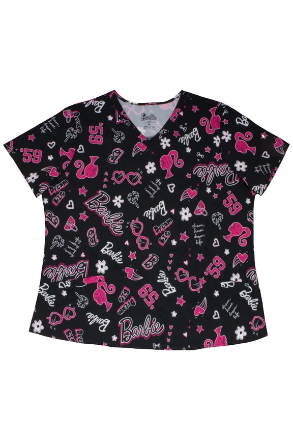 Women’s Short Sleeve V-Neck Classic Fit All Over Print Novelty Scrub Top (S-3XL)