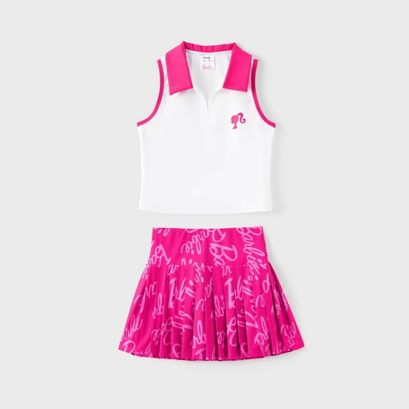 Barbie Womens Dresses Sleeveless V Neck Collared Top with Roseo Pleated Skirt 2 Pieces Outfit Set Sizes S-XL