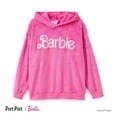 thumbnail image 1 of Barbie Womens Fleece Hoodie Pink Pullover Letter Print Fluffy Family Matching Sweatshirts Sizes S-XL, 1 of 7