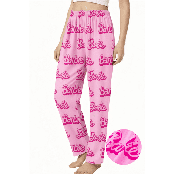 Barbie Womens Loungewear Pants Pink Classic Allover Letter Print Pants Sizes S-XL