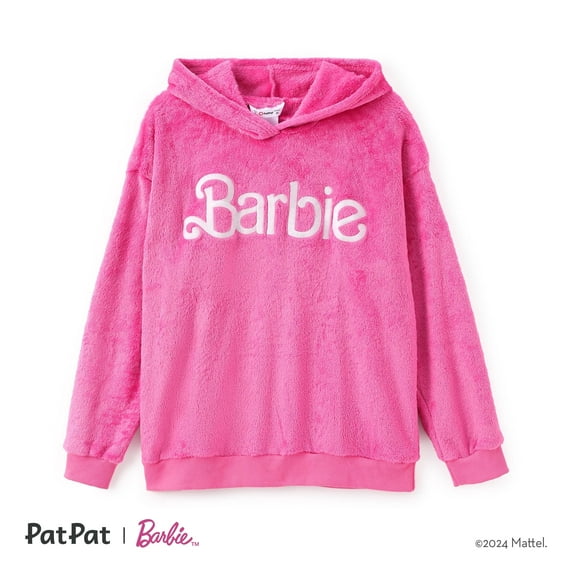 Barbie Womens Pullover Hoodies Pink Fuzzy Cotton Sweatshirts Family Matching Outfits Gift Sizes S-XL