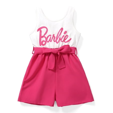 Barbie Womens Romper Sleeveless Letter Print Belted Combo Tank Jumpsuit Short Outfit Sizes L