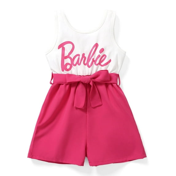 Barbie Womens Romper Sleeveless Letter Print Belted Combo Tank Jumpsuit Short Outfit Sizes XL