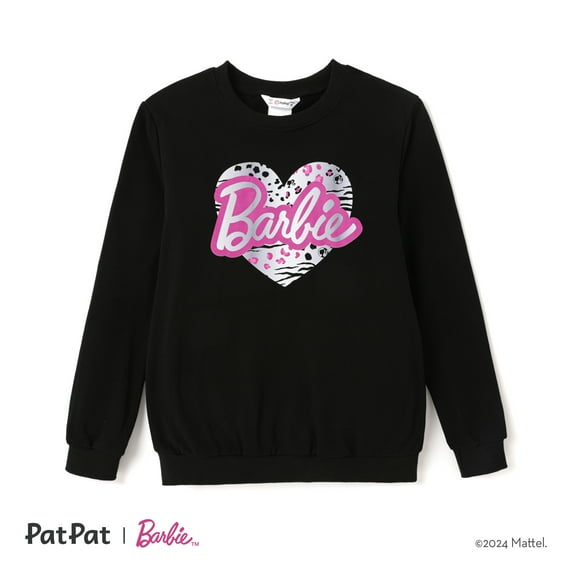 Barbie Womens Sweatshirts Black Letter & Heart Print Long Sleeves Cotton Outfits Gifts Sizes S-XL