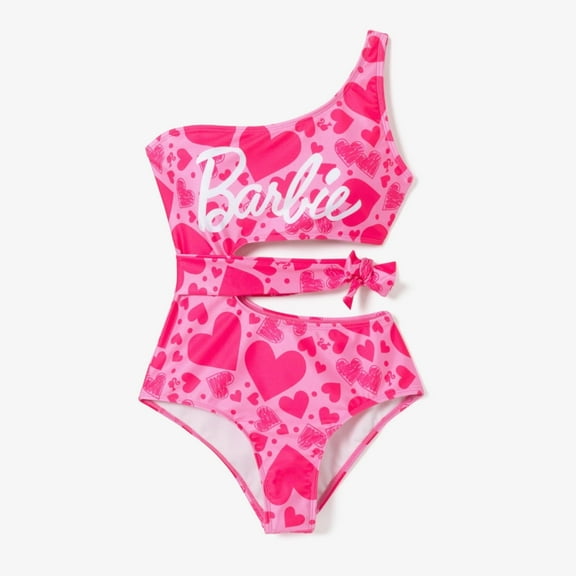 Barbie Womens Swimsuits Pink Heart-shaped One Piece Lacing Swimwear Sizes L
