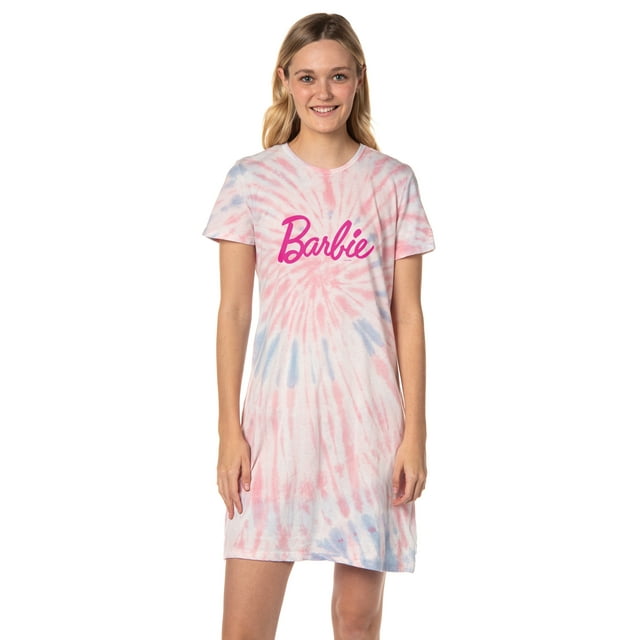 Barbie Womens' Title Logo TieDye Nightgown Sleep Pajama Shirt For
