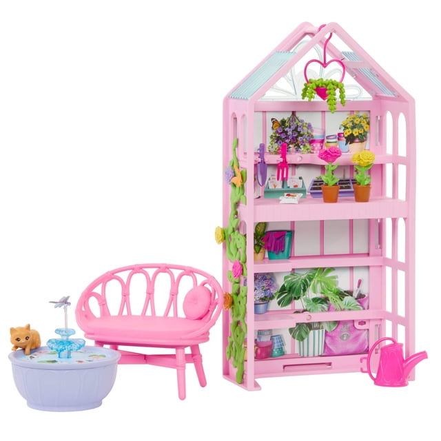 Barbie World Backyard Garden Toy Playset Shelf, Flowers, Fountain & Accessories [Walmart Exclusive]