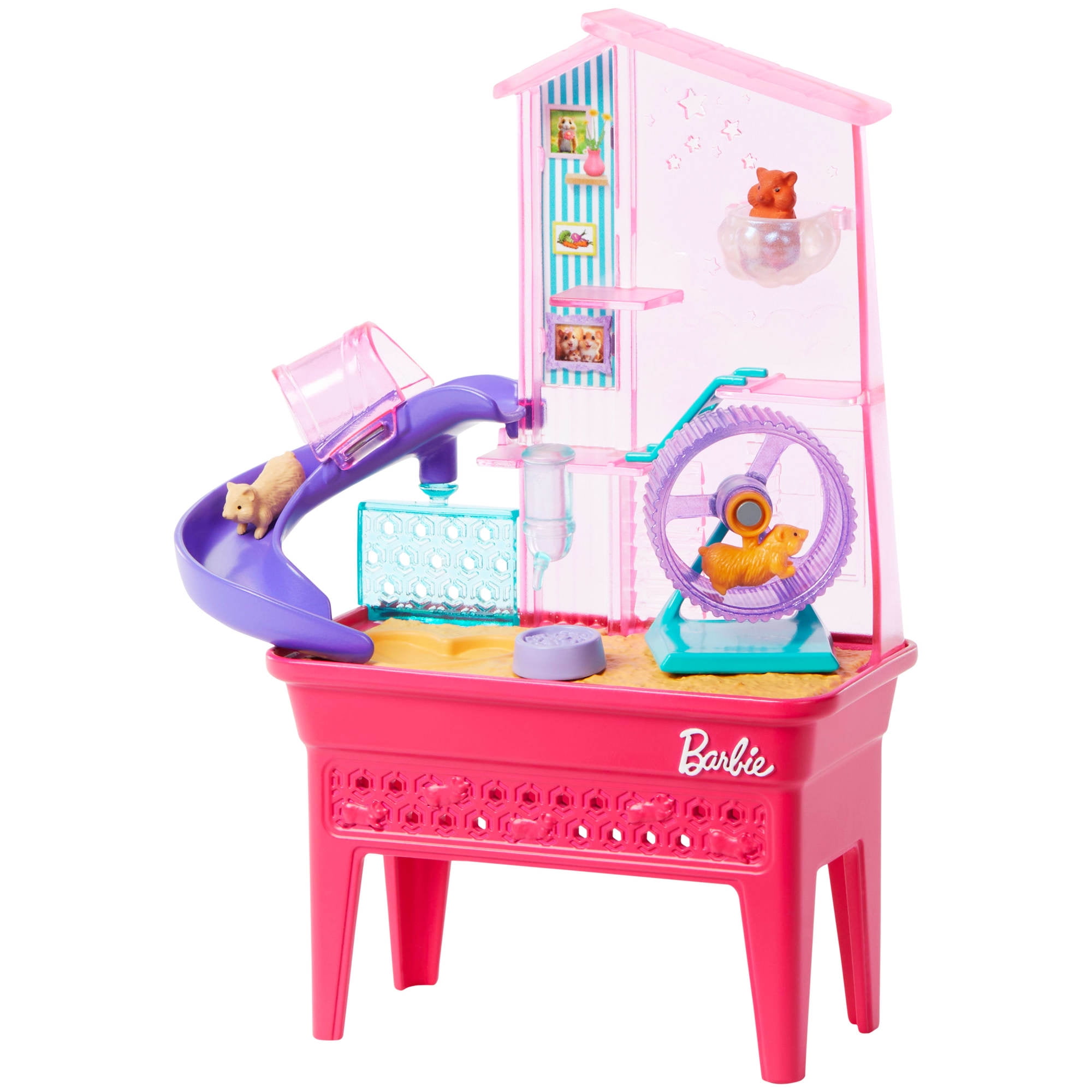 Barbie World Hamster Pet Playground Playset with Wheel, Pets & Food Accessories [Walmart Exclusive]