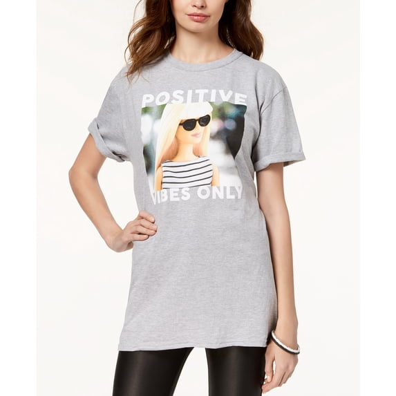 Barbie X Love Tribe Juniors' Positive Vibes Graphic T-Shirt Heather Grey XL