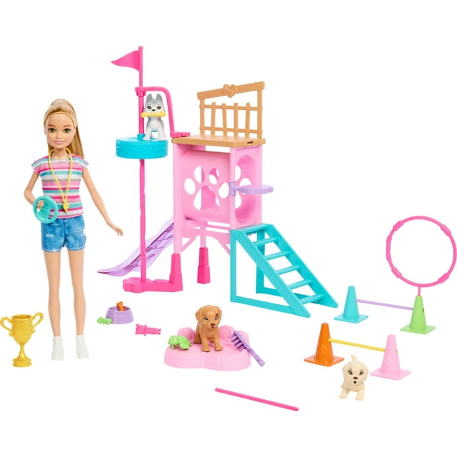 Barbie and Stacie to the Rescue Puppy Playground Playset with Doll, 3 Pet Dog Figures
