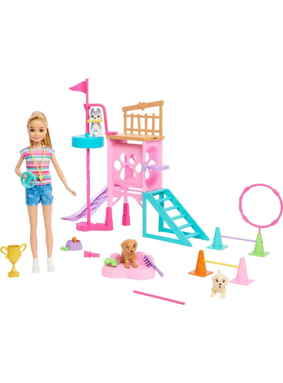 Barbie and Stacie to the Rescue Puppy Playground Playset with Doll, 3 Pet Dog Figures, & Accessories
