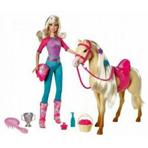 Barbie and Tawny Doll & Horse Set with Brush, Riding Hat, and Saddle