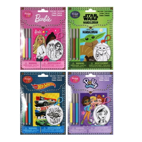 Mini Coloring Book, Barbie, Star Wars, The Mandalorian, Polly Pocket, Hot Wheels, 4 Pack Bundle