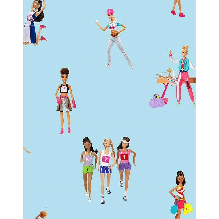 Barbie the Athlete Removable Vinyl Wallpaper, Baby Blue