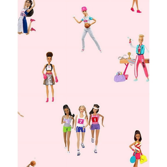 Barbie the Athlete Removable Vinyl Wallpaper, Pink