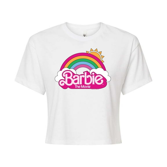 Barbie the Movie - Barbie Logo Rainbow - Juniors Cropped Cotton Blend T-Shirt