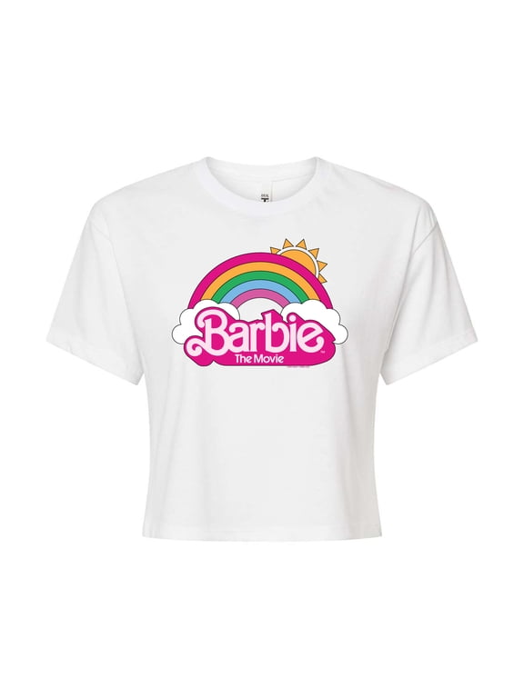 the Movie - Barbie Logo Rainbow - Juniors Cropped Cotton Blend T-Shirt