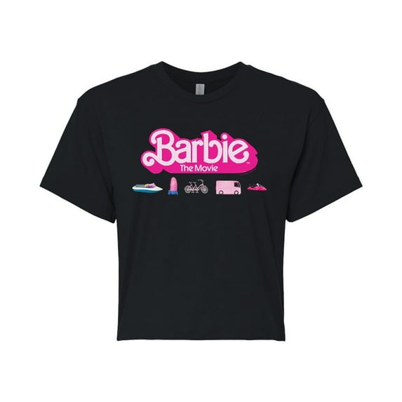 Barbie the Movie - Barbie Transportaion Vehicles - Juniors Cropped Cotton Blend T-Shirt