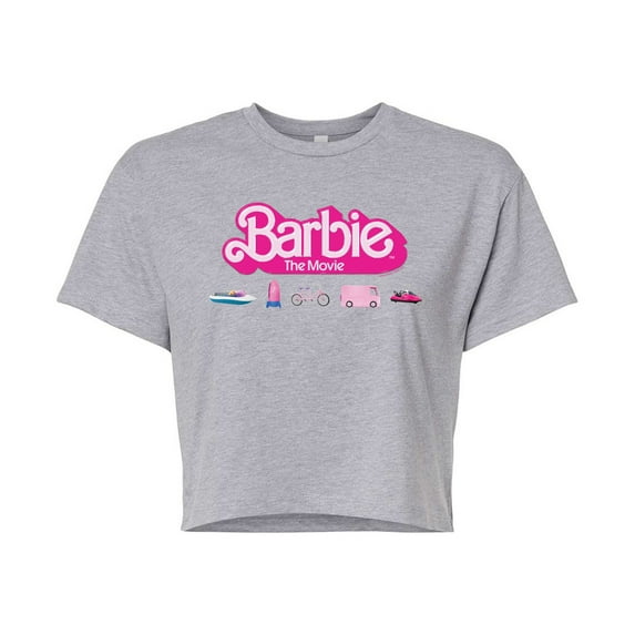 Barbie the Movie - Barbie Transportaion Vehicles - Juniors Cropped Cotton Blend T-Shirt