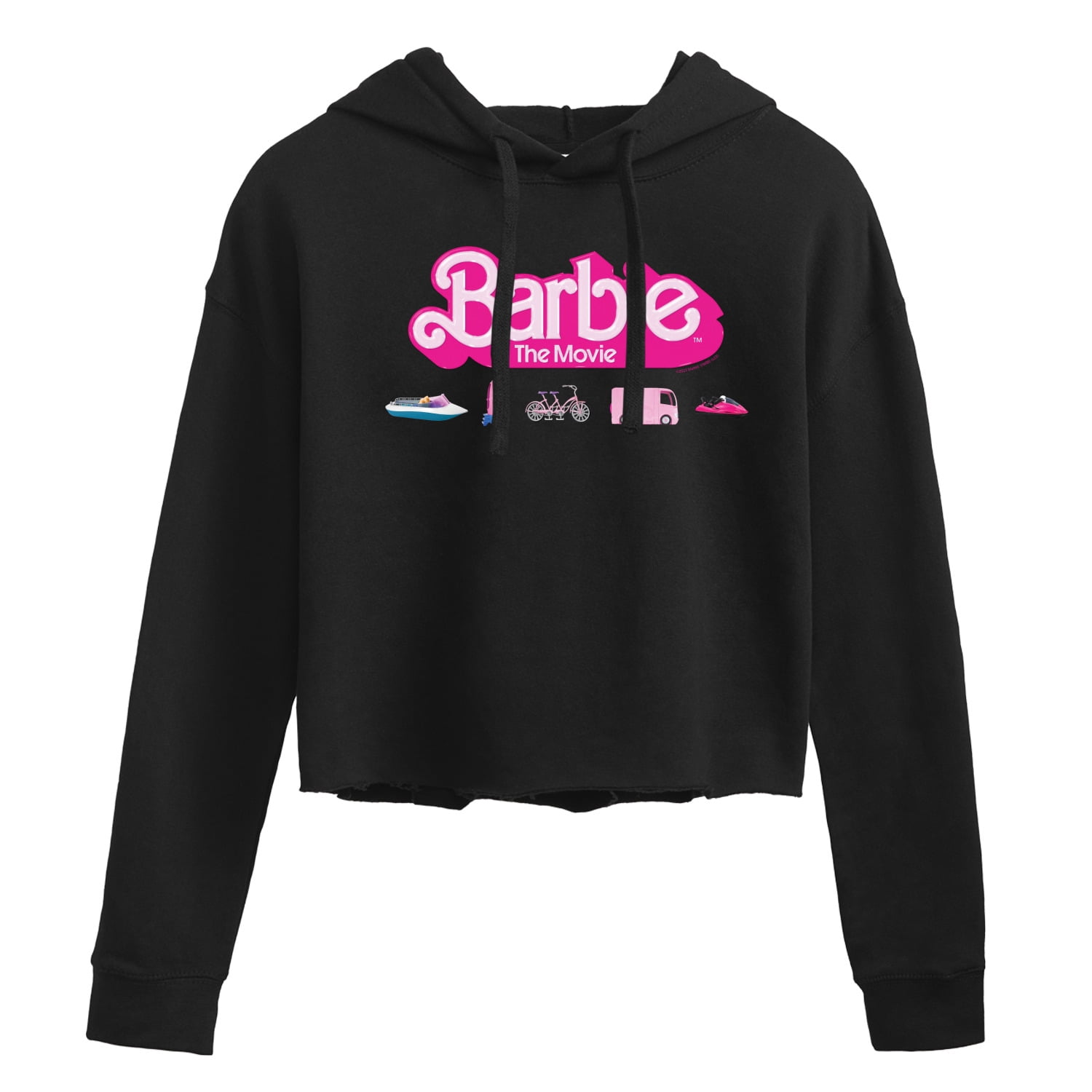 Barbie the Movie Barbie Transportaion Vehicles Juniors Cropped Pullover Hoodie Walmart