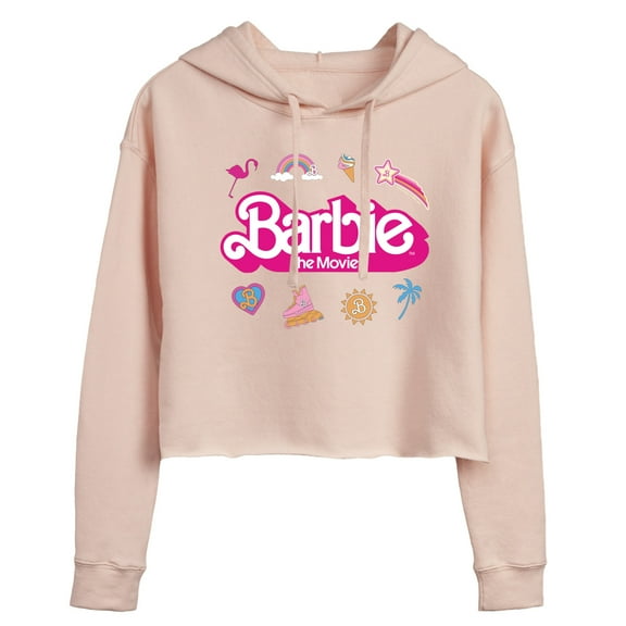 Barbie the Movie - Movie Logo Icons - Juniors Cropped Pullover Hoodie