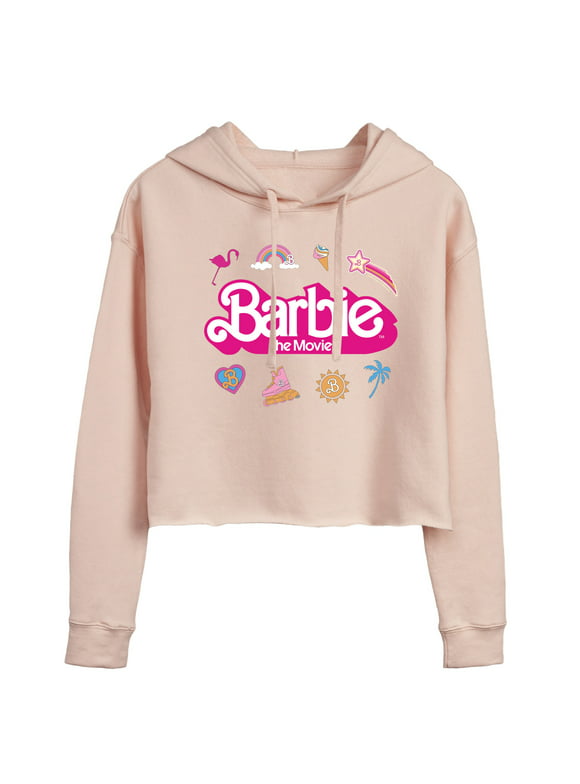 Barbie the Movie - Movie Logo Icons - Juniors Cropped Pullover Hoodie