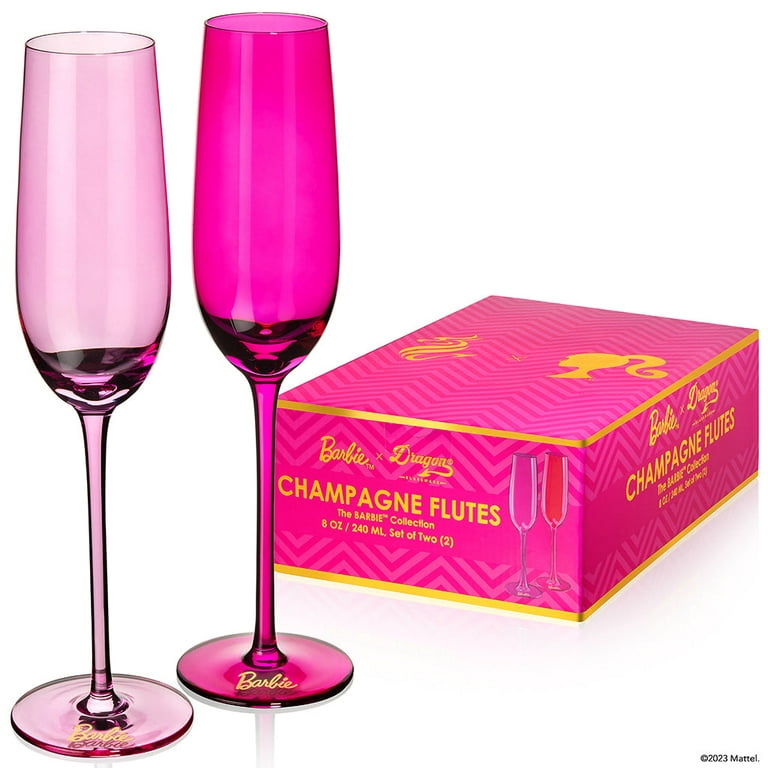 Barbie x Dragon Glassware Champagne Flutes, Pink and Magenta