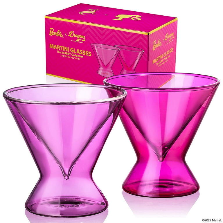 Barbie x Dragon Glassware Martini Glasses, Stemless Pink and Magenta Double  Wall Insulated Cocktail Glasses, As Seen in Barbie The Movie, 7 oz