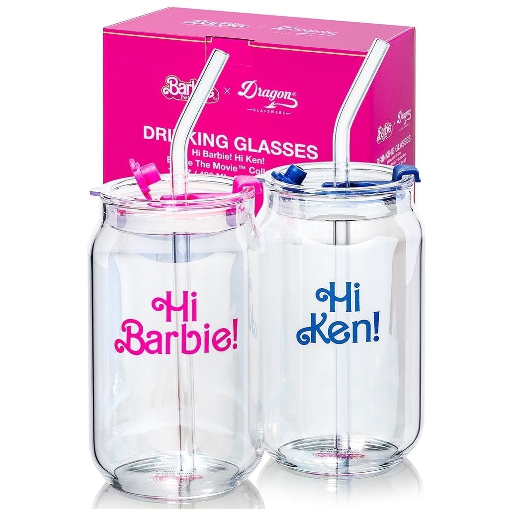 Barbie x Dragon Glassware 16 oz Hi Barbie, Hi Ken Drinking Glasses Set of 2