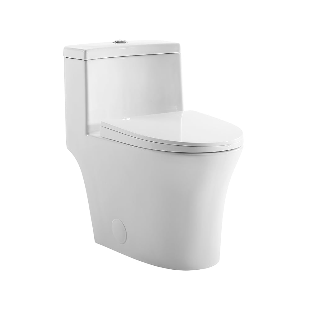 Glossy White High Efficiency Dual Flush One-Piece Elongated Toilet