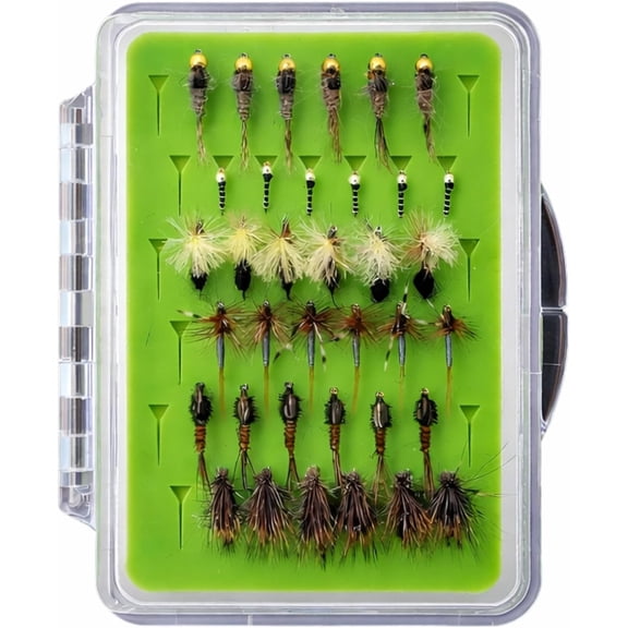 Barbless Flies 36PCS (18 Barbless + 18 Barbed), 6 Patterns: Adams, Elk Hair Caddis, Parachute, Zebra Midge, Hares Ear, Pheasant Tail, Sizes #14 & #18 for Trout