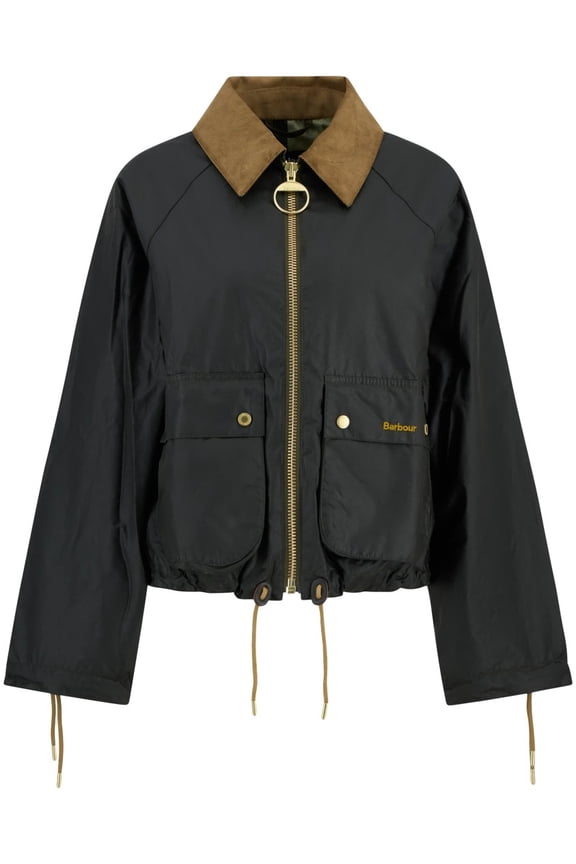 Cropped Black Waxed Jacket With Suede Collar (Women's)