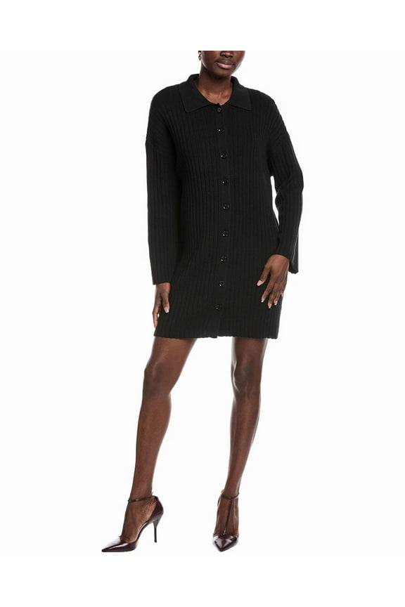 womens Claudette Wool-Blend Shirtdress, 8, Black
