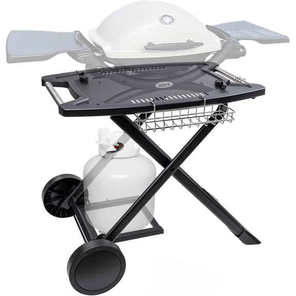 Barbqtime Portable Cart for Weber Q1200, Q1000, Q2200, Q2000, Q2400, Folding Grill Cart for Outdoor BBQPortable Stand Table for Weber Q Series Gas Grills