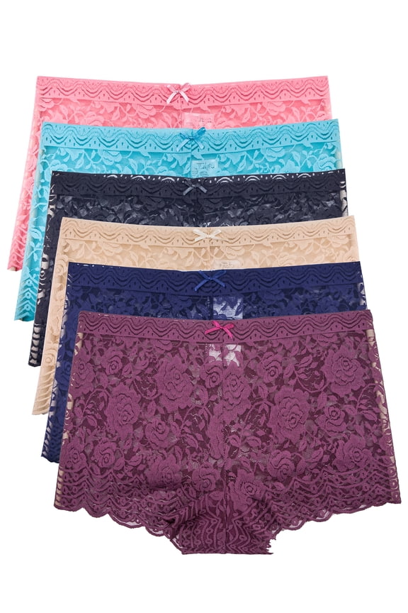Barbra Women's Lace Boy Shorts Panties Regular & Plus Size Multi-Pack