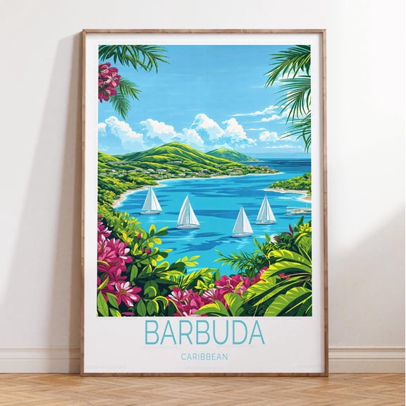 Barbuda Caribbean Tropical Island Wall Art, Unframed Paper Print Size 8x12