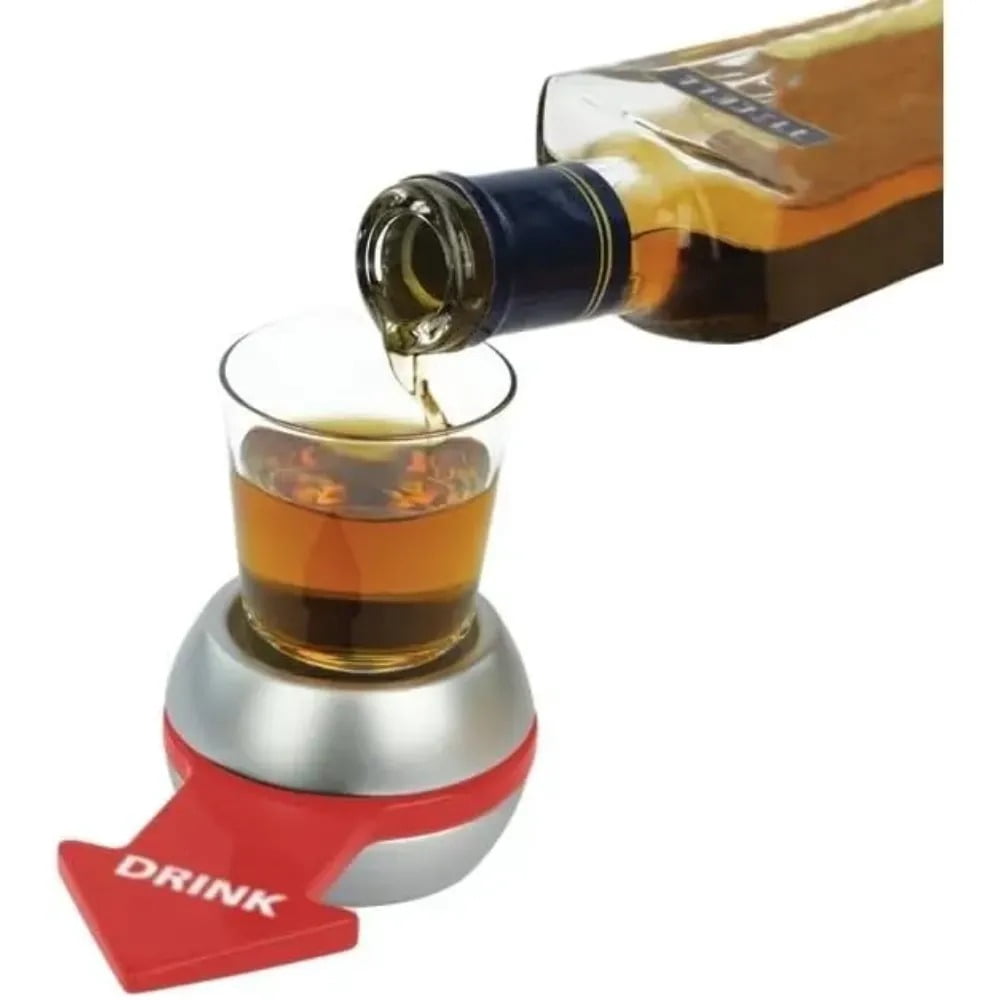 Jeu à Boire Barbuzzo Spin-the-Shot – Verre Original Argent/Rouge – Ambiance Fête Entre Amis