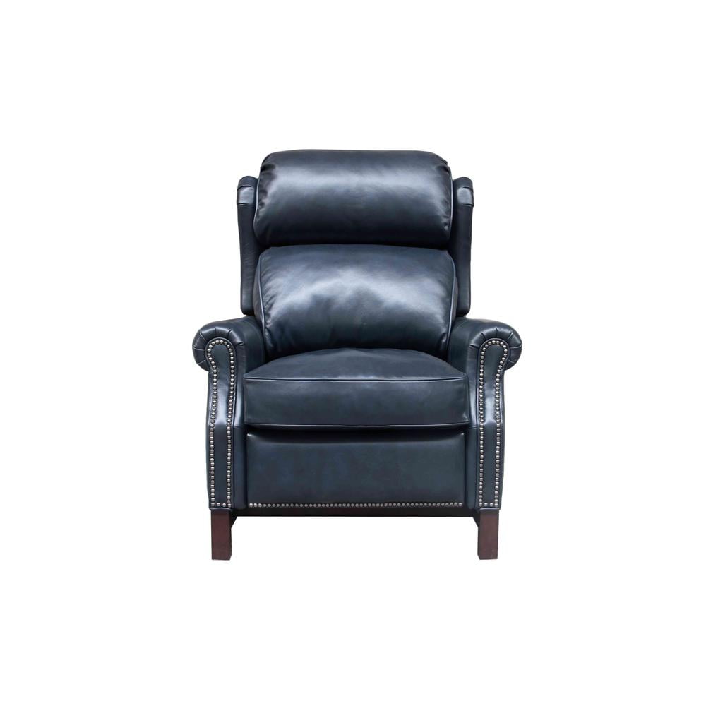 Thornfield Blue Leather Recliner with Wood Base