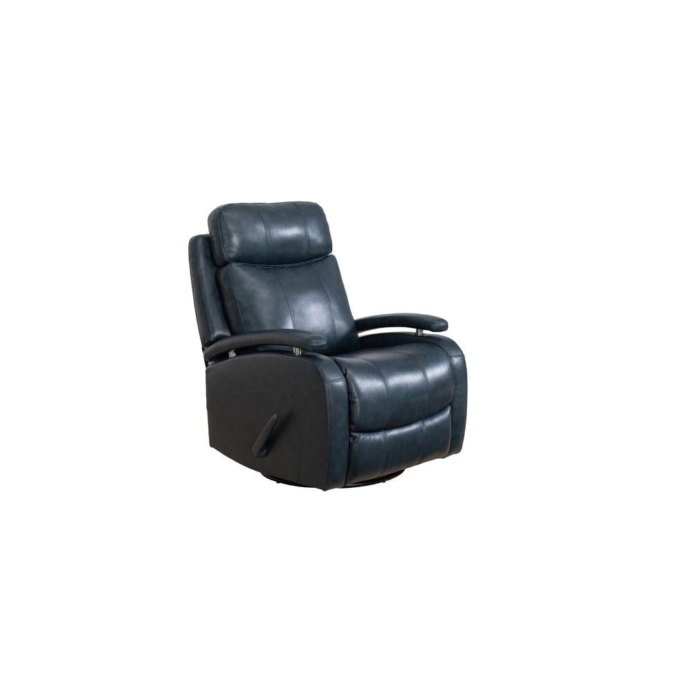 Ryegate Sapphire Blue Leather Swivel Recliner with Wood Accents
